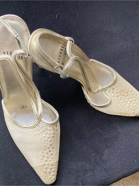 Stuart Weitzman Metallic Gold Pointed Slingback Heels